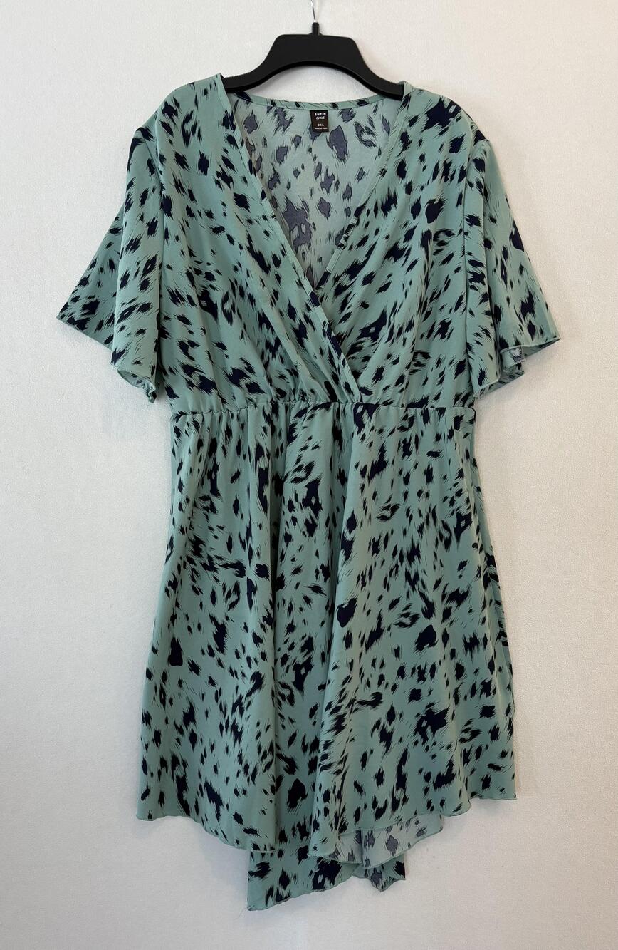 SheIn Dress Womens 0X Green Animal Print Faux Wrap Asymmetrical Hem Sundress